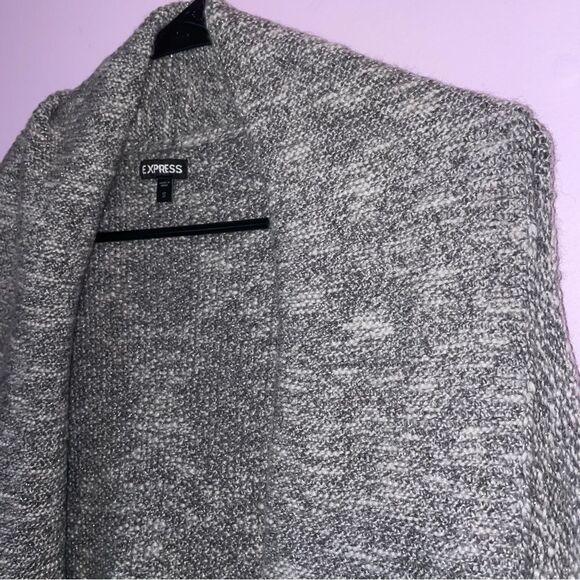 Express S Wool Blend Gray Sweater Cardigan Metallic Open Front - Picture 3 of 9